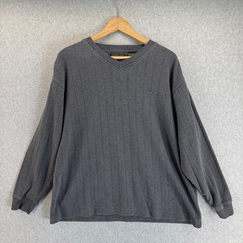 Alexander Julian Colours V Neck Sweater Mens Medium Gray Cotton Knit Ribbed Boxy